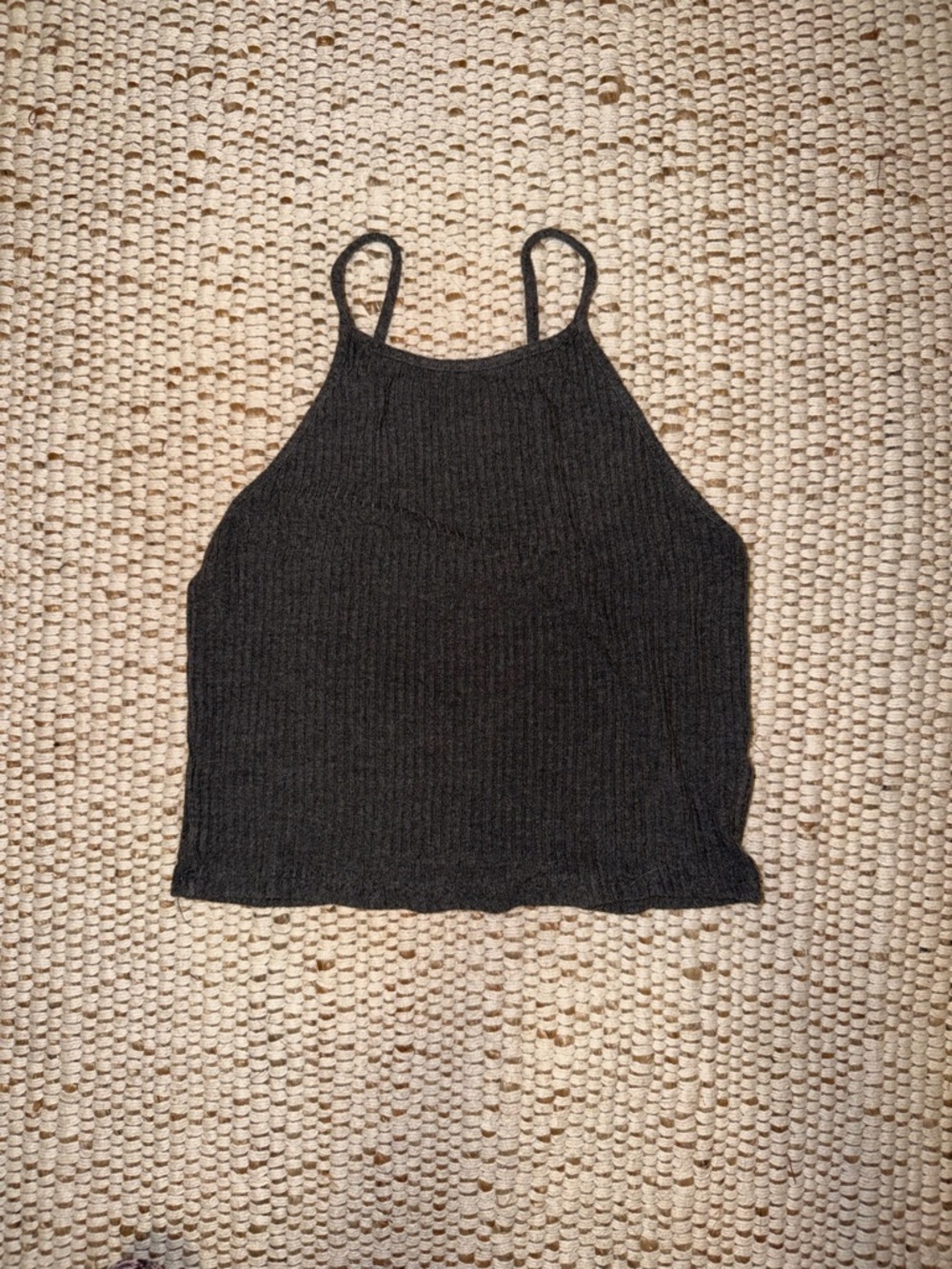 Brandy Melville Dark Grey Ribbed Halter Crop Tank